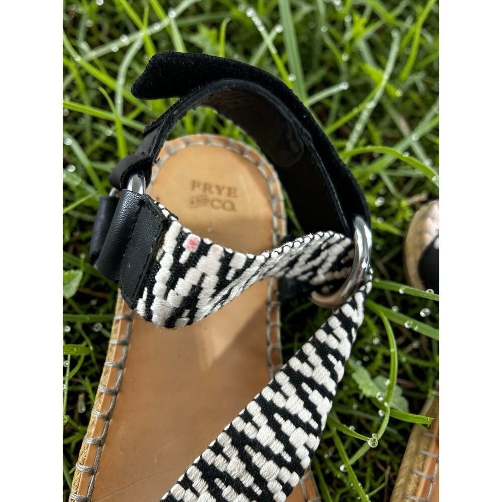 Frye & Co. Kole Asymmetrical Sandals Sz 7 M Black White Straps Espadrille Shoes - Picture 3 of 11